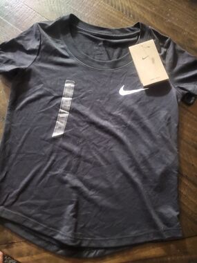 Nike Black Short Sleeve Kids' Tee with White Swoosh- DRI-FIT